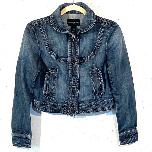 Banana Republic Jackets & Blazers - Banana Republic, Denim, Jean Jacket, Peter Pan Collar, Cropped, Size XS
